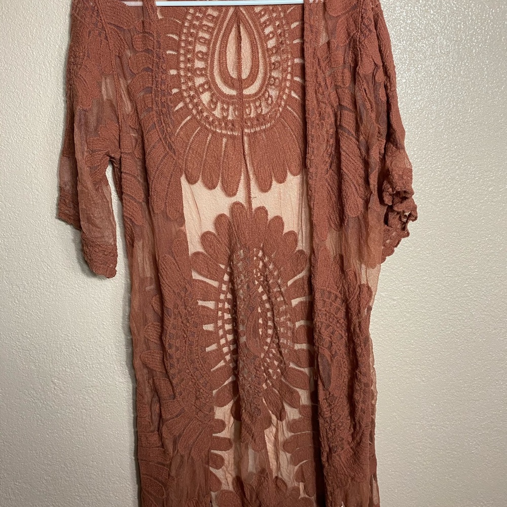 Womens Brown Lace Duster